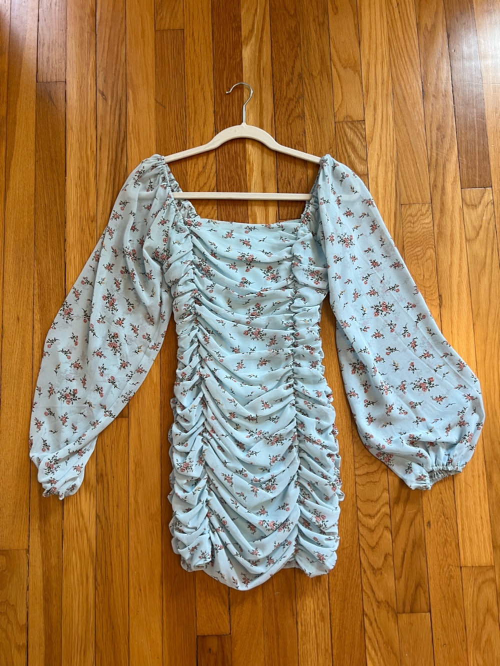 More To Come Light Blue Floral Ruched Dress